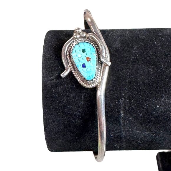 Zuni Beverly Etsate Turquoise Corn Maiden Carved Cuff Bracelet Sterling Silver - Picture 1 of 6